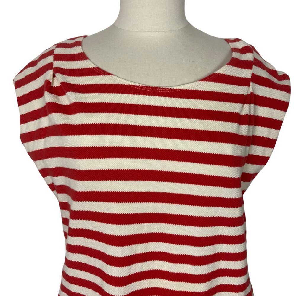 O By Organic Anthropologie Dress Small Red White Striped Peruvian Cotton Preppy - Picture 2 of 10